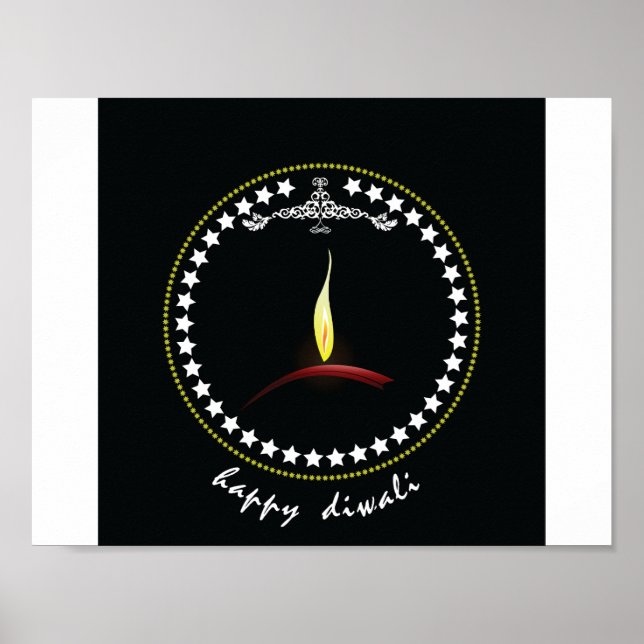 Elegant Happy Diwali Diya Flame Star Wreath Poster (Front)