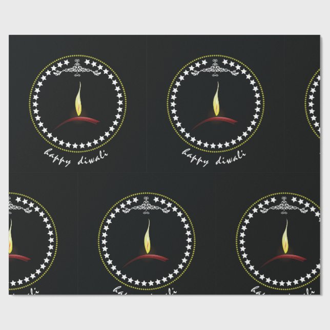 Elegant Happy Diwali Diya Flame Star Wreath Wrapping Paper (Flat)