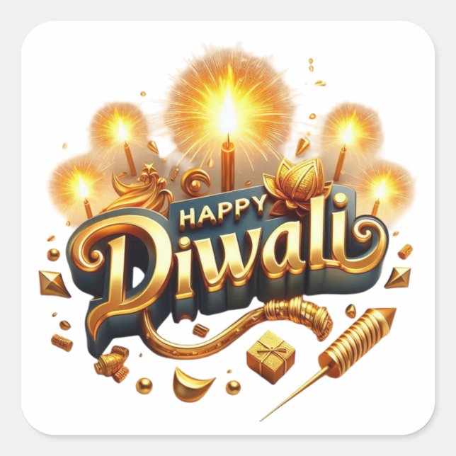 Elegant Happy Diwali Gold Candle Festival of Light Square Sticker (Front)
