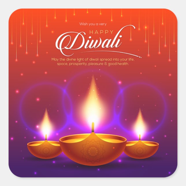 Elegant Happy Diwali Gold Diya Festival of Light Square Sticker (Front)