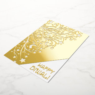 Elegant Happy Diwali Stars Gold Foil Shiny Card