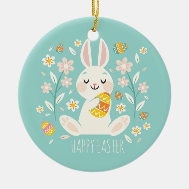 Elegant Happy Easter Bunny | Ceramic Ornament (Front)