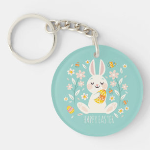 Elegant Happy Easter Bunny   Keychain