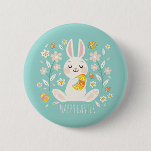 Elegant Happy Easter Bunny Pin Button
