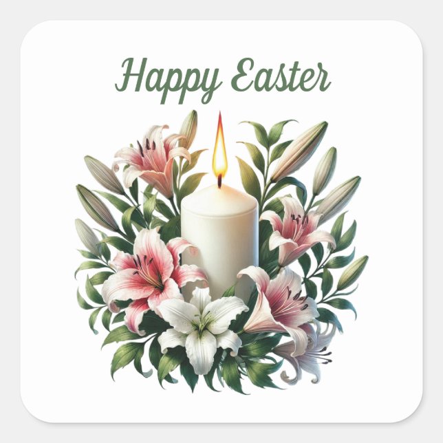 Elegant Happy Easter candle Square Sticker (Front)