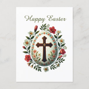 Elegant Happy Easter Cross flowers  Holiday Postcard