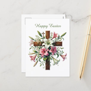 Elegant Happy Easter Cross  Holiday Postcard