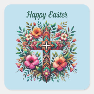 Elegant Happy Easter Cross  Square Sticker