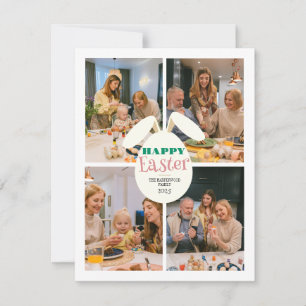 Elegant happy Easter Ears Eggs Family 4 photo Holiday Card