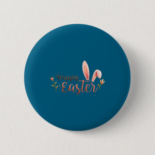 Elegant Happy Easter Tygraphy Bunny Ears 6 Cm Round Badge