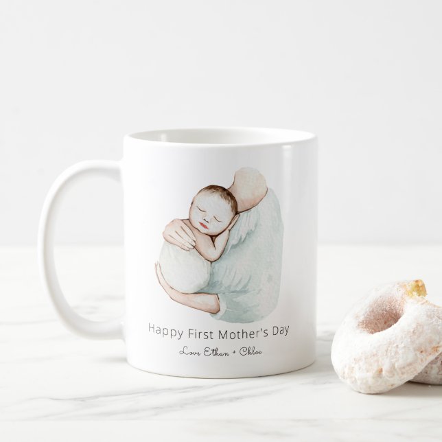 Elegant Happy First Mother's Day Cute Watercolor Coffee Mug (With Donut)