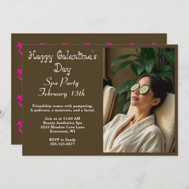 Elegant Happy Galentine's Day Spa Party Invitation (Front/Back)