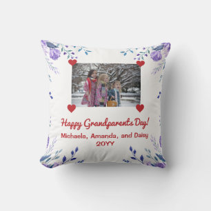 Elegant Happy Grandparents Day Cute Photo Floral  Cushion