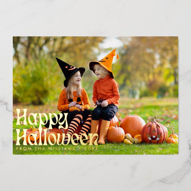 Elegant Happy Halloween Photo Foil Holiday Card (Front)