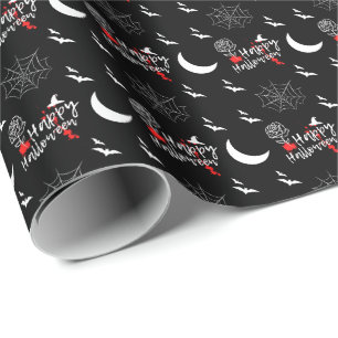 Elegant Happy Halloween Rose & Bats Wrapping Paper