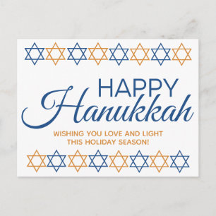 Elegant Happy Hannukah Star of David Blue Gold Postcard