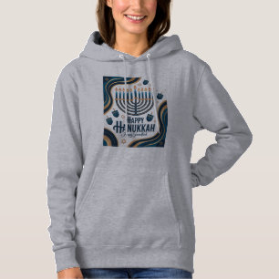 Elegant Happy Hanukkah-Blue & Gold Jewish Holiday Hoodie
