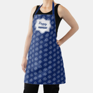 Elegant Happy Hanukkah Blue Menorah Pattern Apron