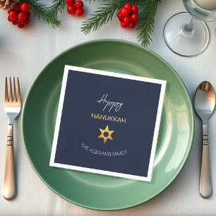 Elegant Happy Hanukkah Golden David Star Napkin