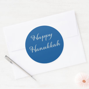 Elegant Happy Hanukkah silver Tekhelet blue Classic Round Sticker