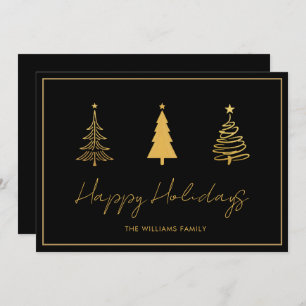 Elegant Happy Holidays Black Card