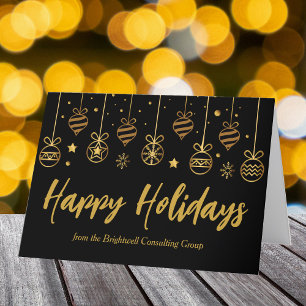 Elegant Happy Holidays Black Gold Custom Business Holiday Card