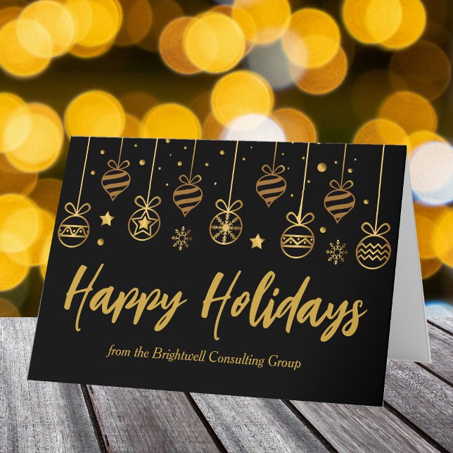 Elegant Happy Holidays Black Gold Custom Business Holiday Card (Creator Uploaded)