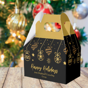 Elegant Happy Holidays Black Gold Custom Corporate Favour Box