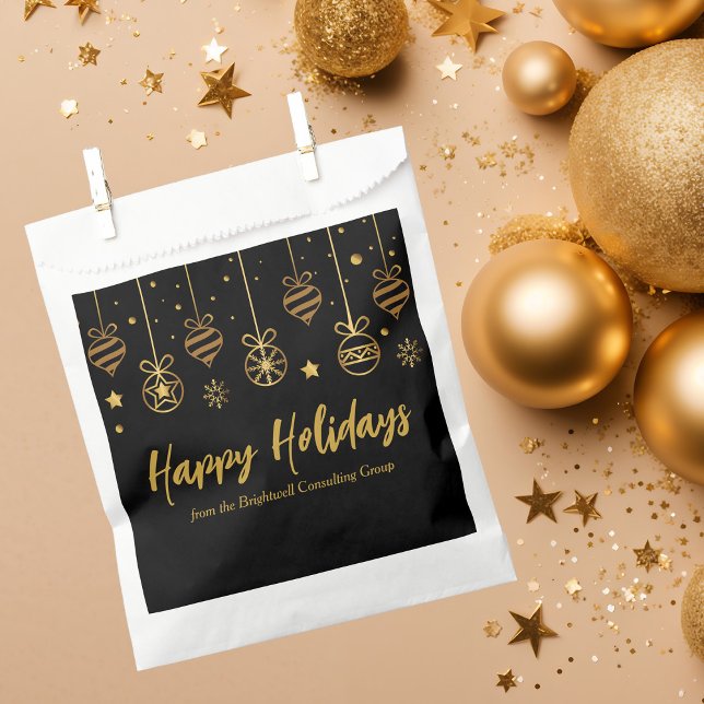 Elegant Happy Holidays Black Gold Custom Party Favour Bag (Creator Uploaded)