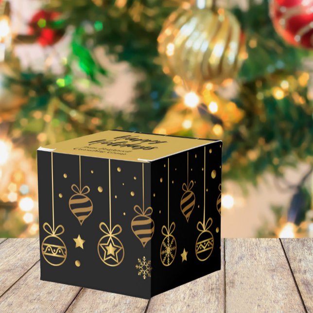Elegant Happy Holidays Black Gold Custom Party Favour Box (Creator Uploaded)