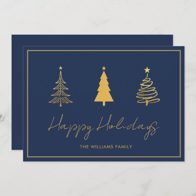 Elegant Happy Holidays Blue Card (Front/Back)
