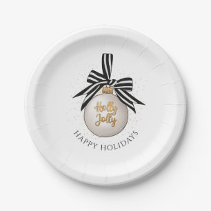 Elegant Happy Holidays Christmas Bauble Paper Plate