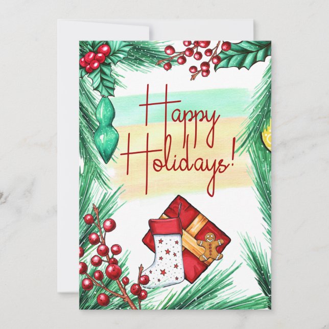 Elegant Happy Holidays Christmas Greeting Card (Front)