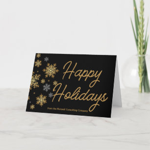 Elegant Happy Holidays Custom Black Gold Business Holiday Card
