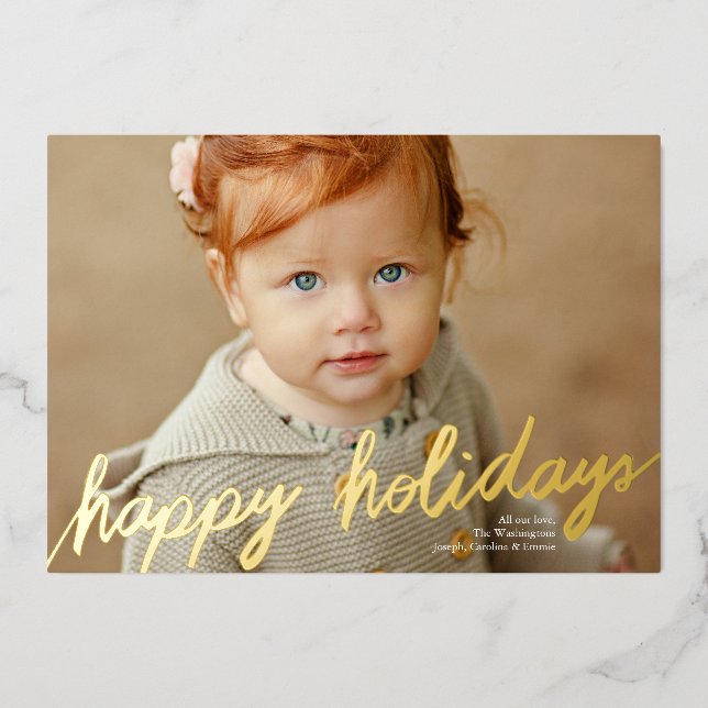 Elegant Happy Holidays Foil Holiday Photo Card (Front)