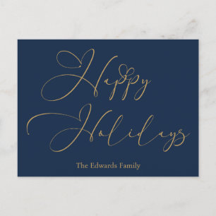 Elegant Happy Holidays Gold Calligraphy Heart  Holiday Postcard