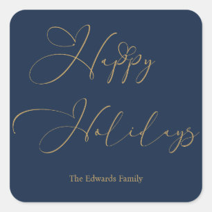 Elegant Happy Holidays Gold Calligraphy Heart  Square Sticker