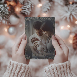 Elegant Happy Holidays Gold leaf& Photo Christmas Holiday Card