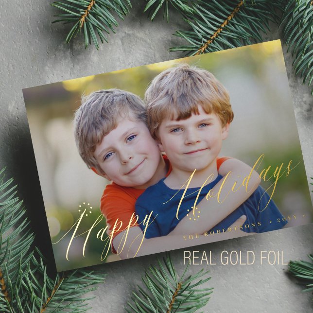 Elegant Happy Holidays gold photo Foil Holiday Card (Creator Uploaded)