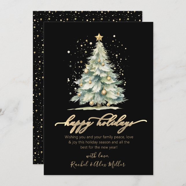 Elegant Happy Holidays Gold Script Tree Non Photo  Holiday Card (Front/Back)