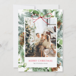 Elegant Happy Holidays Greenery Photo Holiday Card