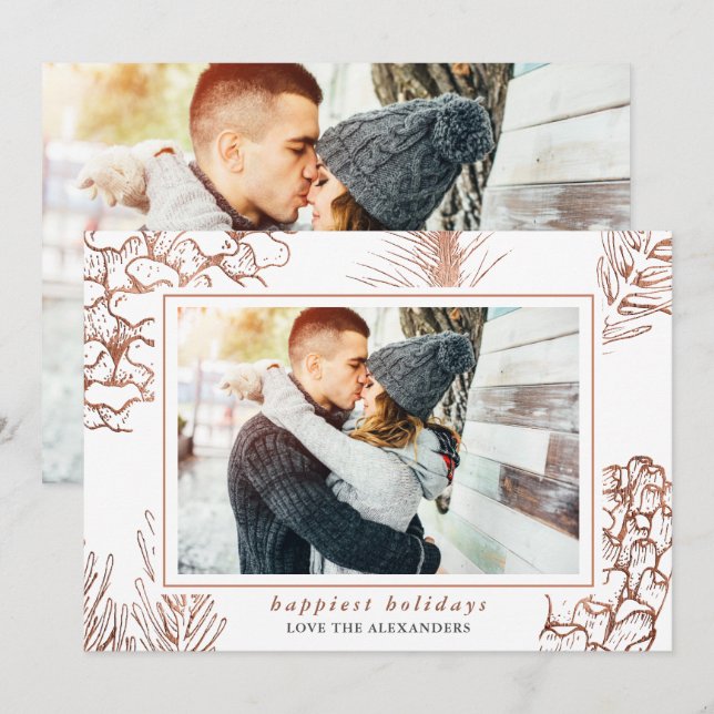 Elegant Happy Holidays Rustic Pattern Photo Holiday Card (Front/Back)