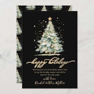 Elegant Happy Holidays Script Tree Non Photo Black Holiday Card