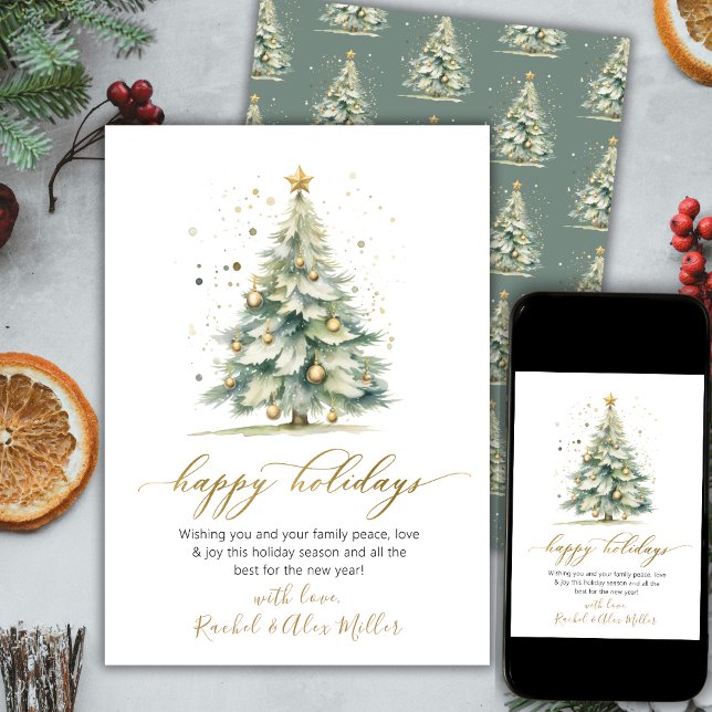 Elegant Happy Holidays Script Tree Non Photo Cards (Creator Uploaded)