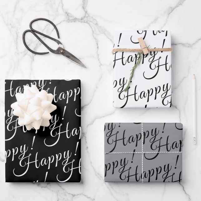 elegant HAPPY! lettering | Wrapping Paper Sheet (Front)