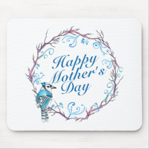 Elegant Happy Mother's Day Blue Wreath Mousepad