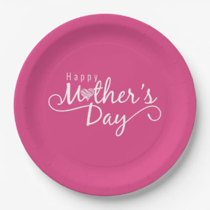 Elegant Happy Mother's Day Calligraphy Paper Plate