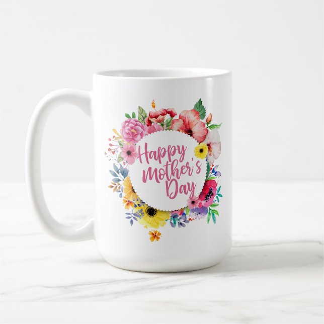 Elegant Happy Mother's Day Floral | Classic Mug (Left)