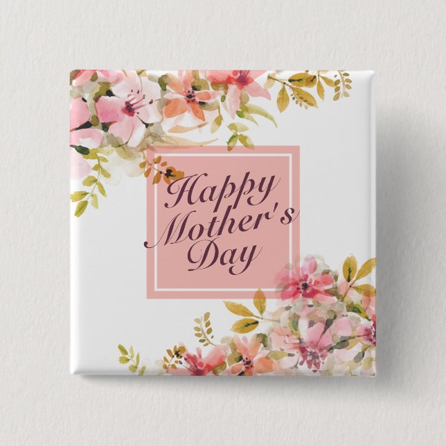Elegant Happy Mother's Day Floral Frame Button (Front)