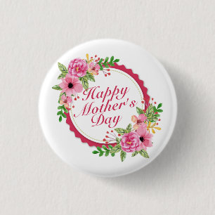 Elegant Happy Mother's Day Floral Frame Button